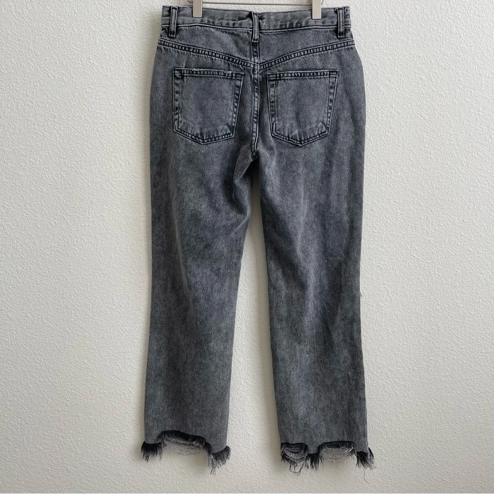 FREE PEOPLE Bottlerocket Grey Maggie Mid Rise Distressed Edgy Straight Leg Jeans - Picture 9 of 13